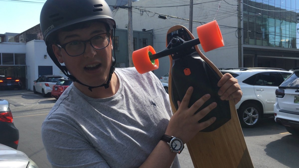 Daniel Dahlburg says he plans to fight his $600 ticket and challenge the law banning motorized skateboards on B.C. streets.