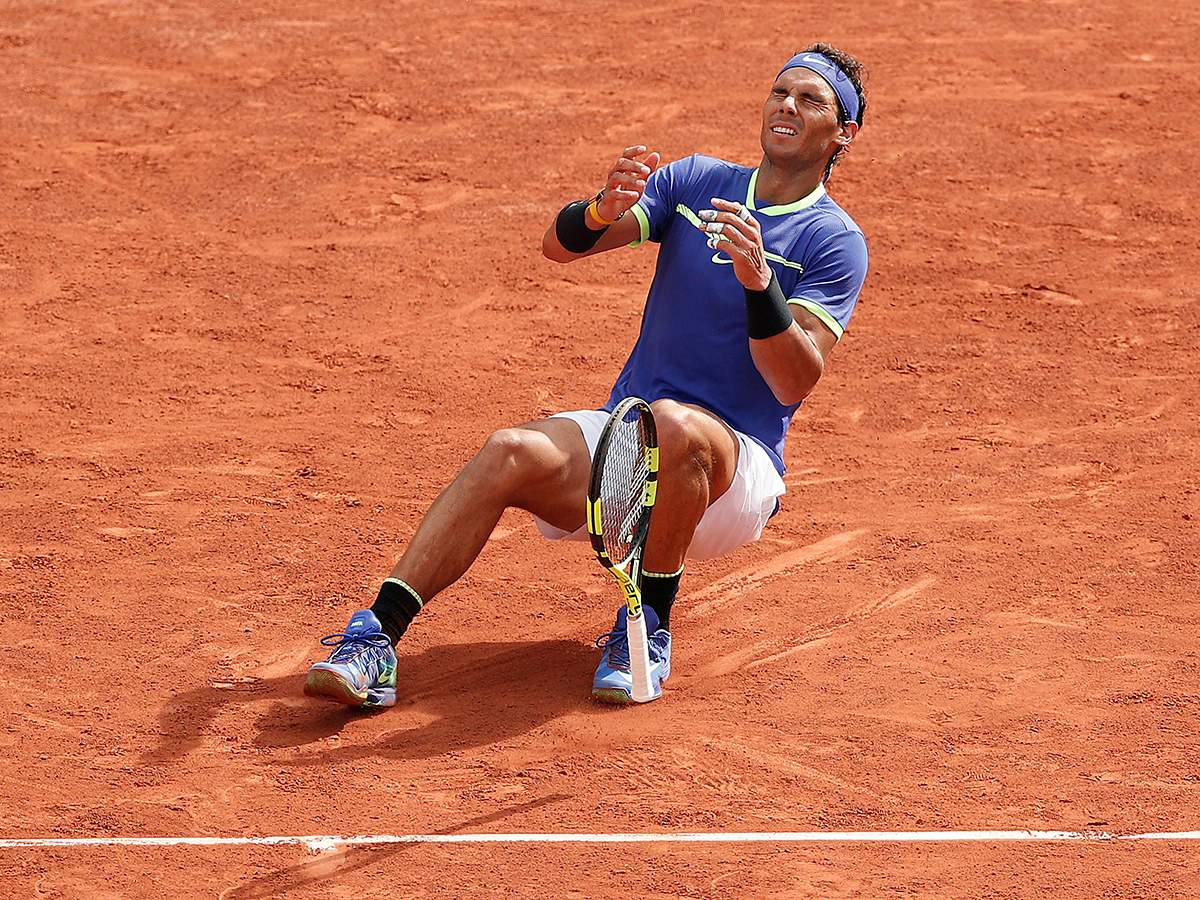 Rafael Nadal of Spain reacts after winning the men‚Äôs singles final match against Stanislas Wawrinka of Switzerland during the French Open tennis tournament at Roland Garros in Paris, France, 11June 2017.