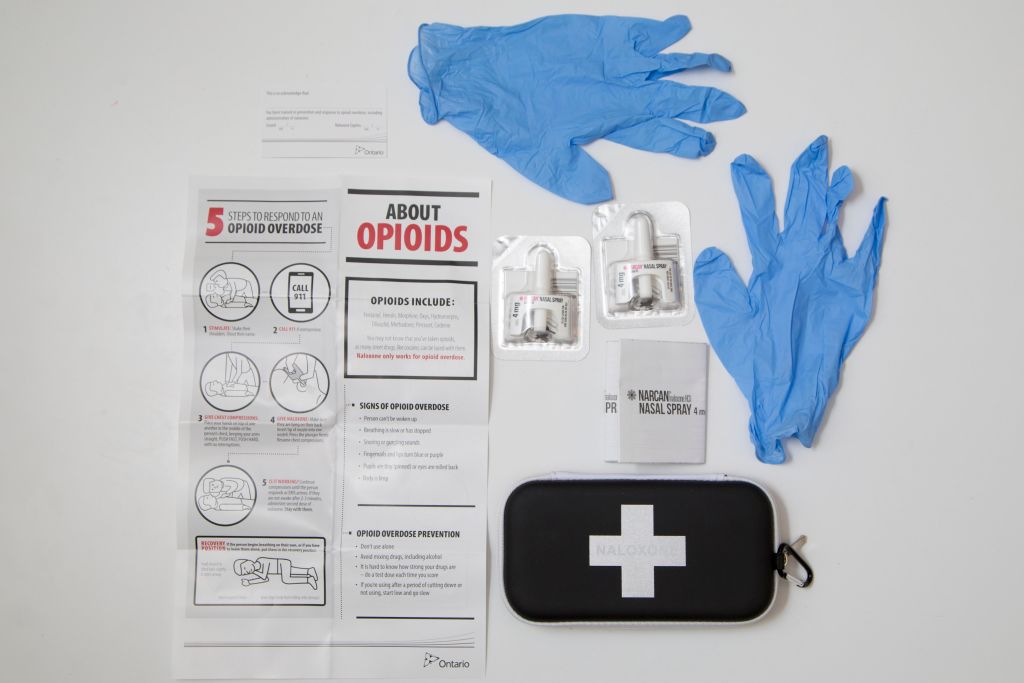 Local health officials say getting free naloxone kits into the hands of drug users and their next of kin is paramount to reducing the number of opioid-related deaths in the community. The naloxone kit seen above is one provided to the public by the Sherbourne Health Centre.