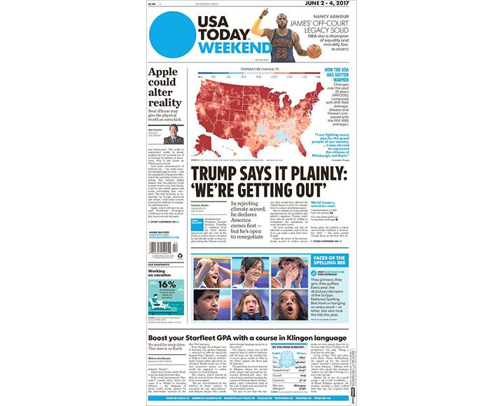Newspaper front pages day after Donald Trump pulls U.S. out of Paris climate agreement - image