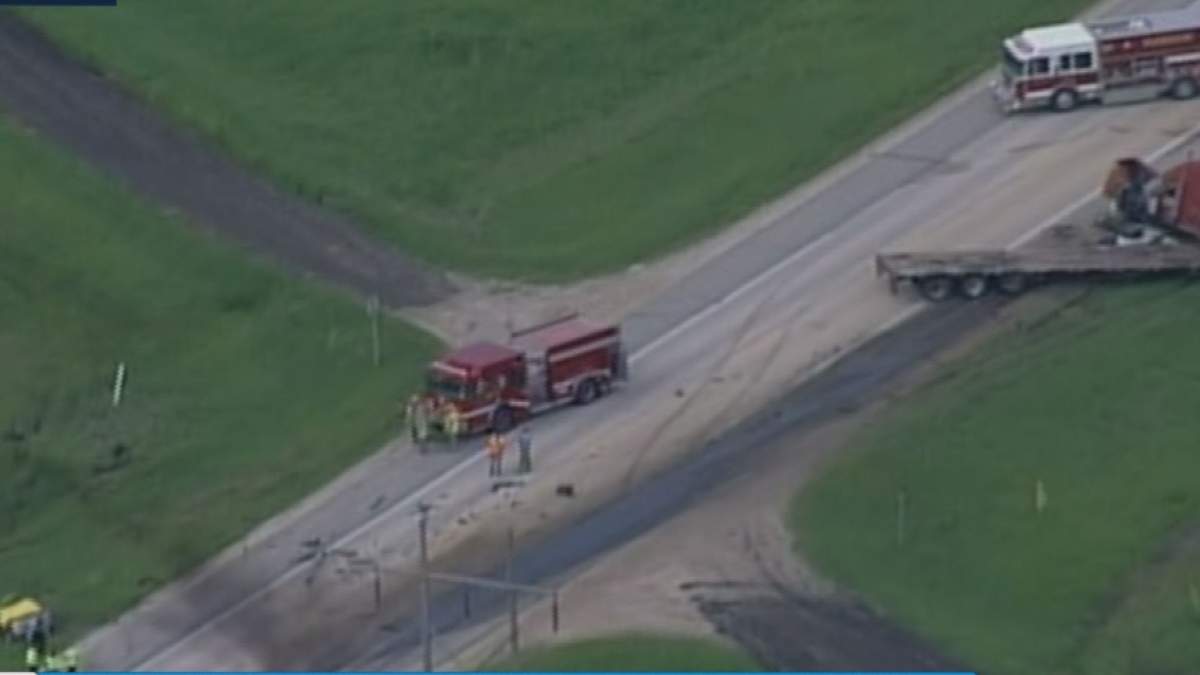 Police said a car collided with a semi-trailer at 6:40 a.m.