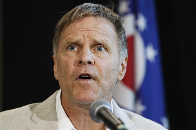 Fred Warmbier, father of Otto Warmbier, a University of Virginia undergraduate student who was imprisoned in North Korea in March 2016, speaks during a news conference, Thursday, June 15, 2017, at Wyoming High School in Cincinnati.