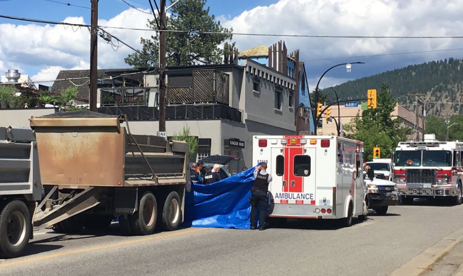 A man died when he was struck crossing a downtown Penticton street Thursday. 