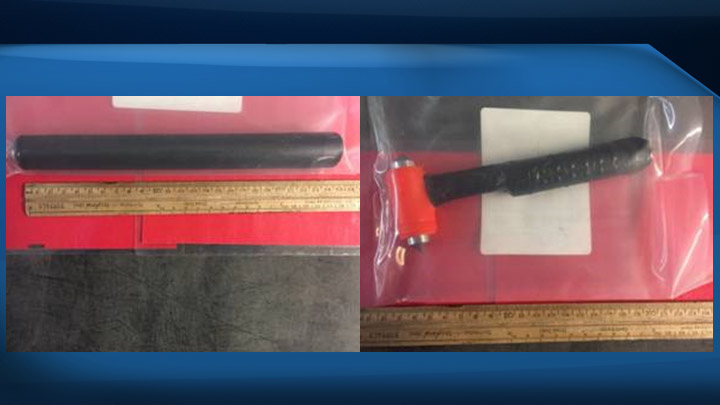A baton and glass cutter seized by Prince Albert police officers during a steady weekend.