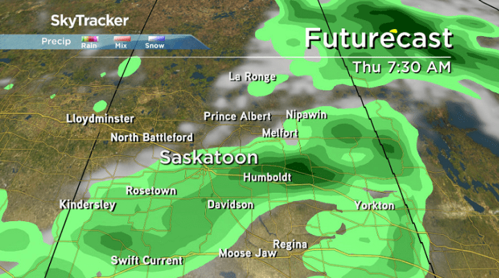 A risk of rain remains in the forecast early in the day on Thursday for Saskatoon.