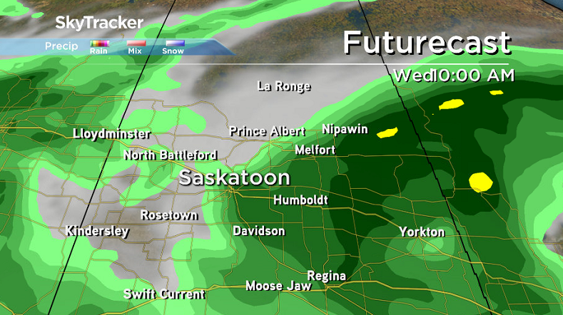 Rain picks up during the day on Wednesday in Saskatoon.