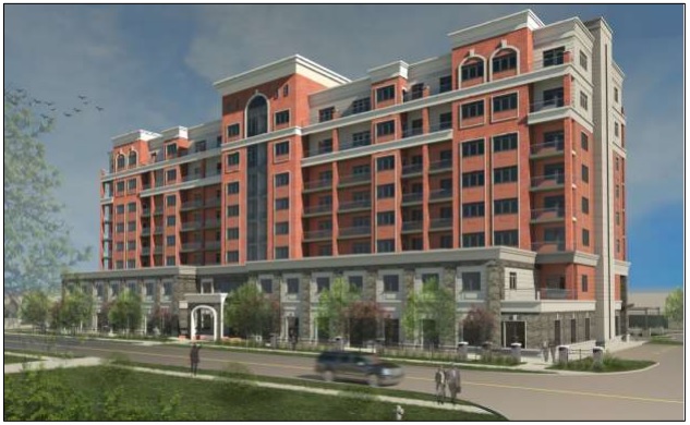 A conceptual rendering of the north facade of the proposed seniors home.
