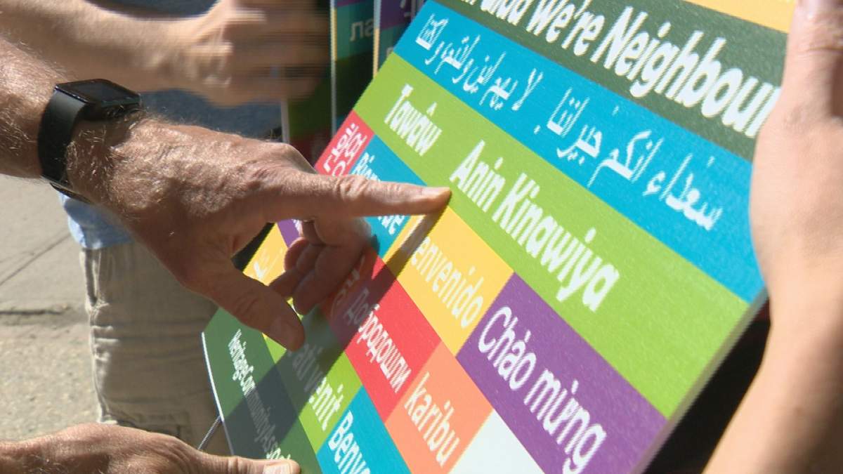 Welcome signs handed out at sign blitz in Regina's Heritage neighbourhood.
Sunday, June 4, 2017.