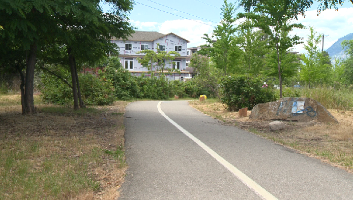 The Penticton path where an assault left a teenager with injuries.