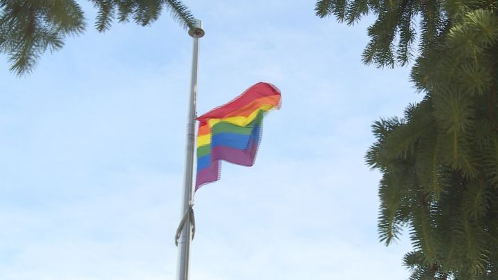 A photo of a pride flag that had been flying in Taber, Alta.