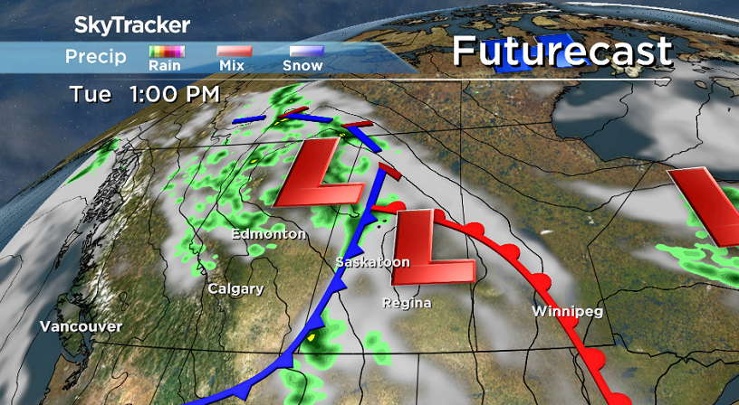 A cold front sweeping through on Tuesday will kick up a good chance of showers and thunderstorms.