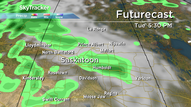 Showers are possible Tuesday afternoon and evening in the Saskatoon area.