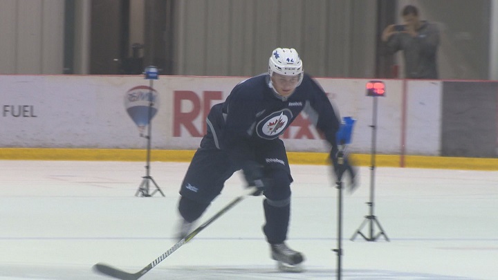 First round draft pick Kristian Vesalainen skates during day one of the Winnipeg Jets development camp.