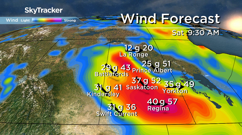 Srong northwesterly winds gusting upwards of 60 km/h or so are expected Saturday.