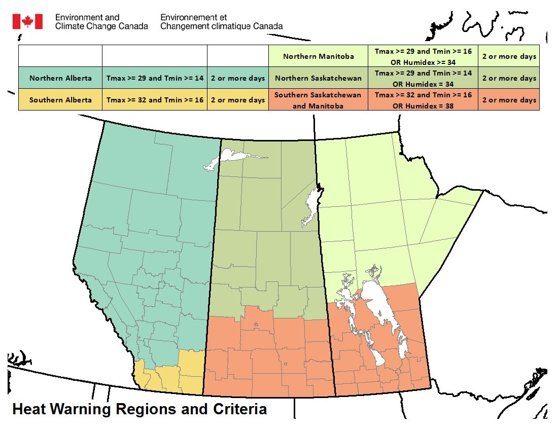 A heat table from Environment Canada Thursday, July 6, 2017.