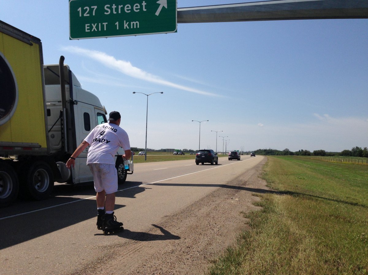 Eric Chouinard rollerbladed the Henday on Saturday, July 22, 2017.
