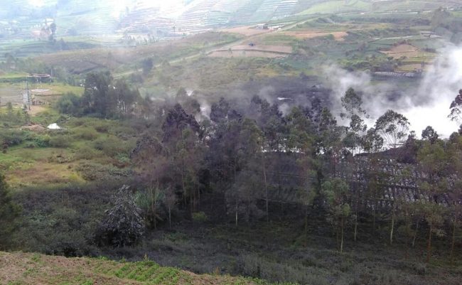Smoke billows from Sileri Crater after it erupted in Dieng, Central Java, Indonesia, July 2, 2017. 