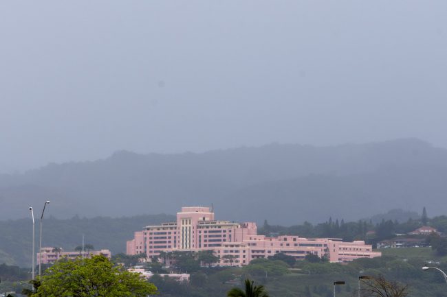 The Tripler Army Medical Center, where Pvt. Michael Walker was assigned, shrouded in rain clouds in Honolulu, May 2, 2014.