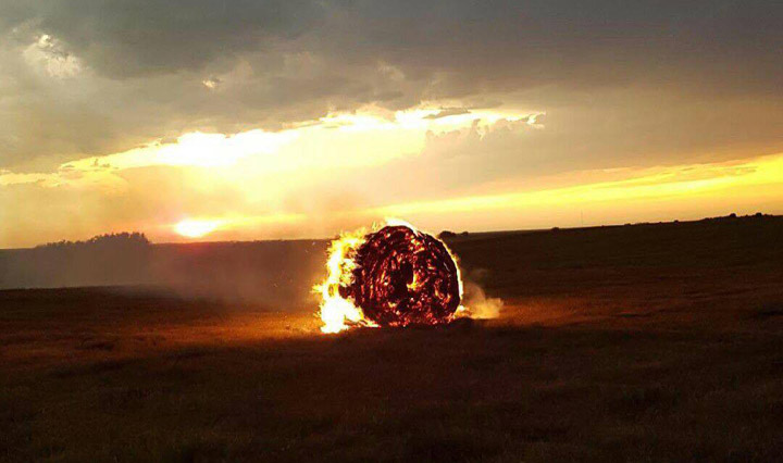 July 25: This Your Saskatchewan photo of a hay bale that was struck by lightning near Dundurn was taken by Tanner Anderson.