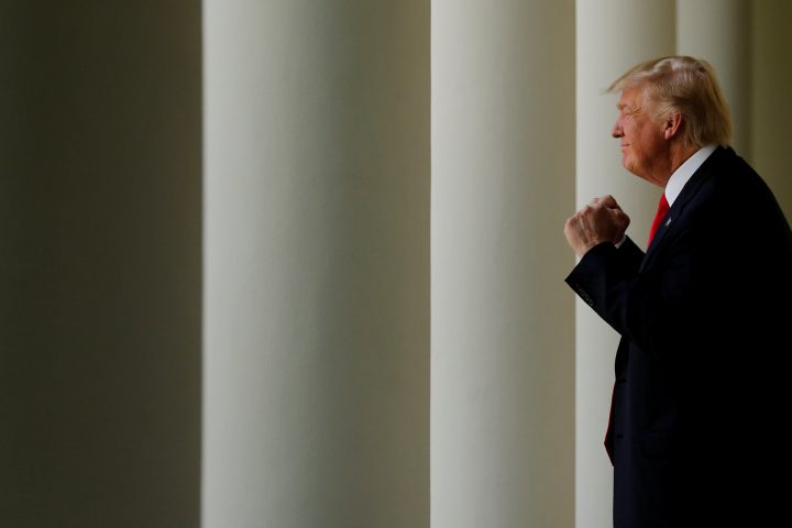 U.S. President Donald Trump departs after his remarks to the American Legion Boys Nation and Auxiliary Girls Nation in the Rose Garden at the White House, U.S. July 26, 2017.