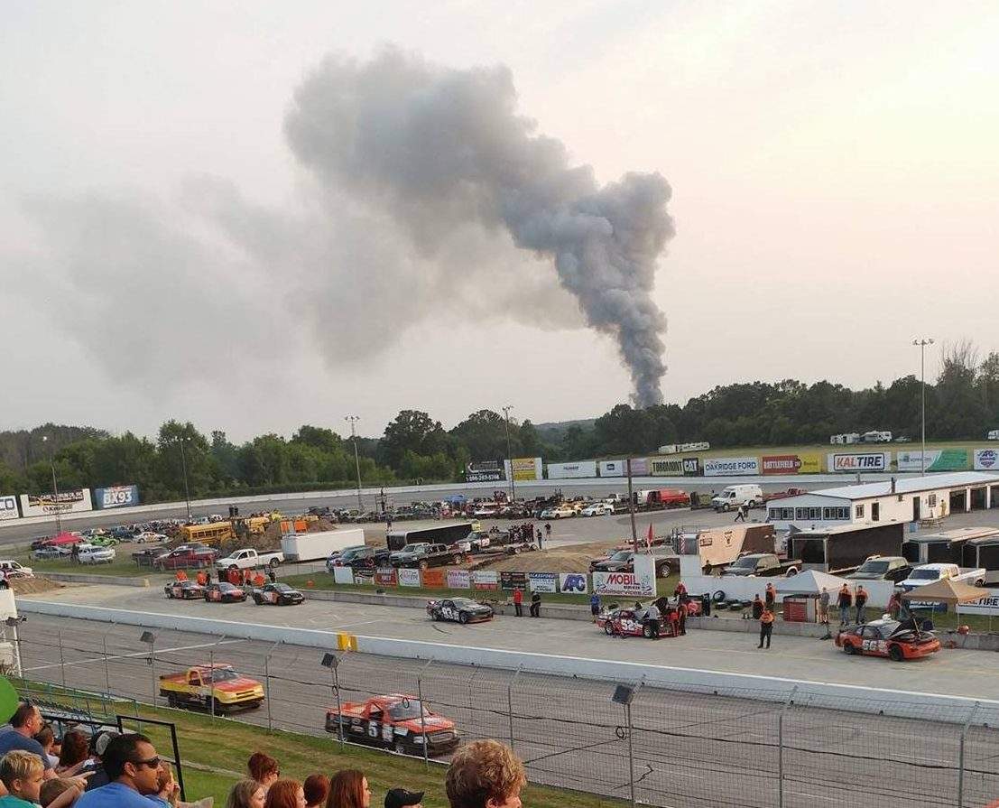 Smoke from the fire as seen from Delaware Speedway about 2 kilometres away.