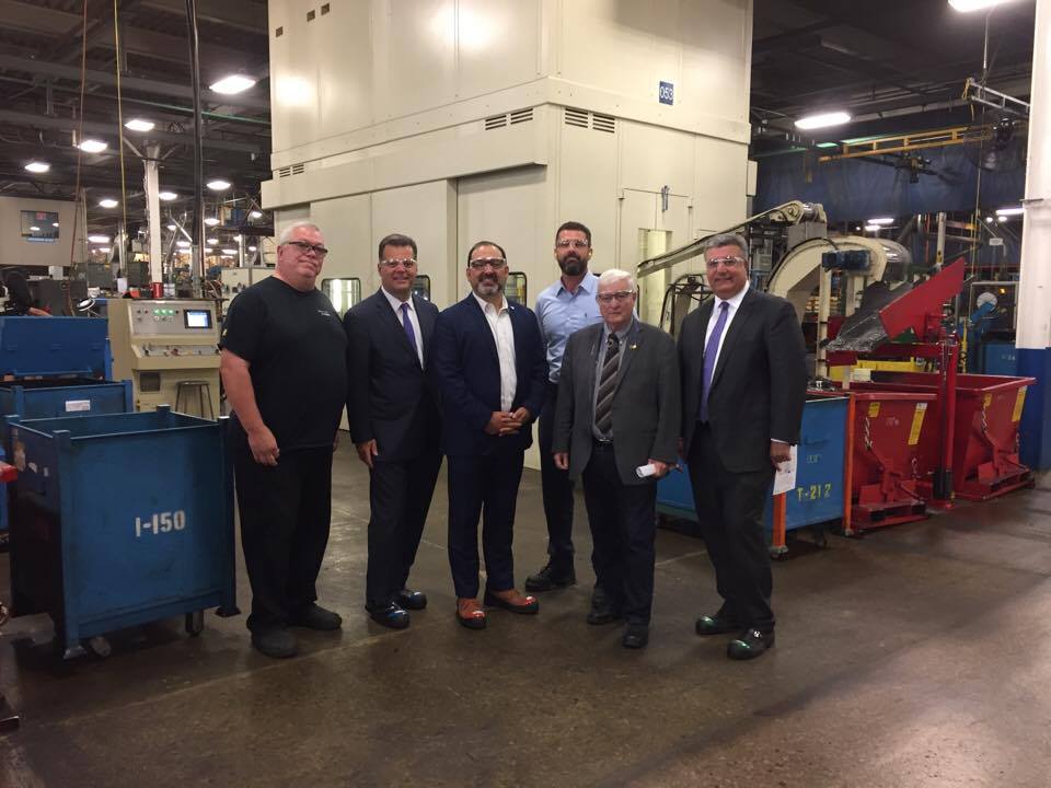 Ontario Energy Minister Glenn Thibeault tours A. Raymond Tinnerman manufacturing  in Hamilton.