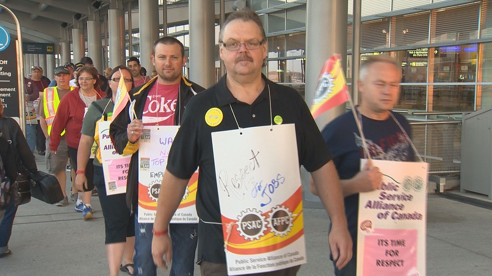 About 150 Winnipeg airport employees have gone on strike.