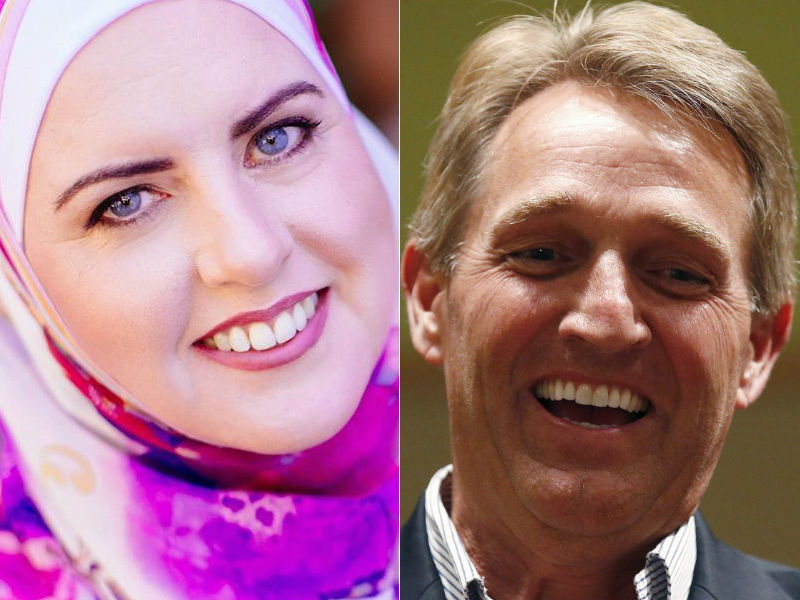 At left, Democrat Deedra Abboud. At right, Jeff Flake, a Republican senator from Arizona.