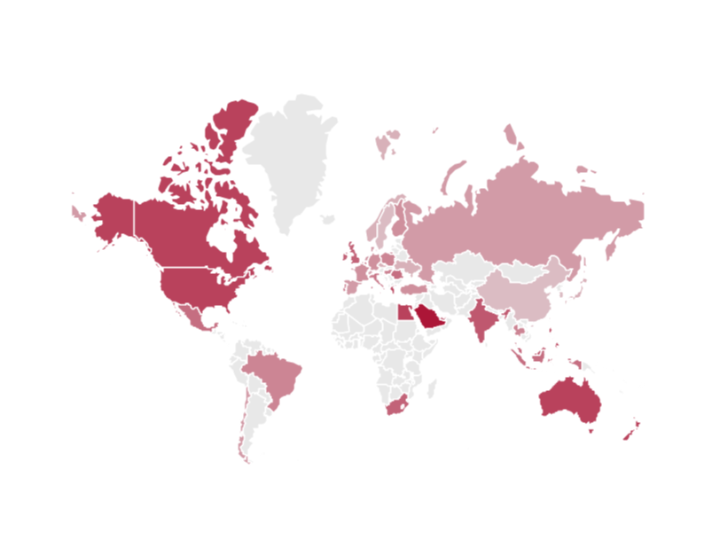 This map shows the "activity inequality" scores for 46 countries, as measured by researchers at Stanford.