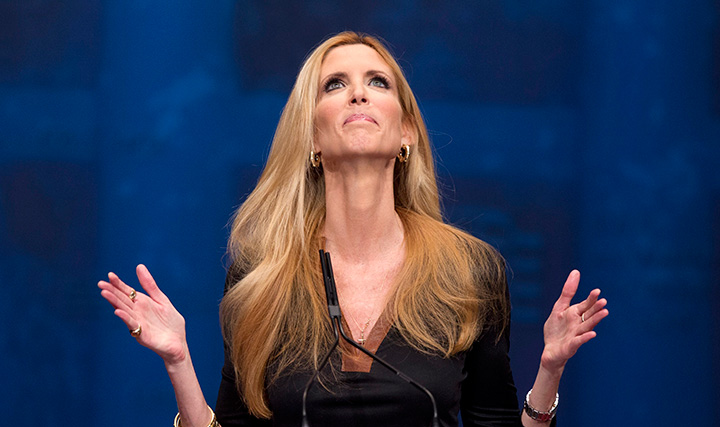 In this Feb. 10, 2012 file photo, Ann Coulter gestures while speaking at the Conservative Political Action Conference in Washington. 