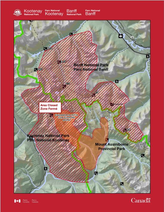 Fire ban, closures in place in Banff, Kootenay national parks as wildfire burns - image