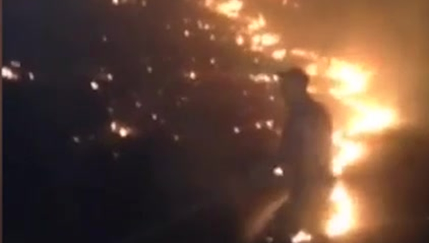 Video posted online appears to show a pair men from Riske Creek, B.C. using heavy equipment and a hose to extinguish wildfires burning near Williams Lake.