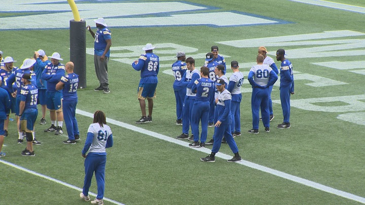 The Winnipeg Blue Bombers take their pre-game walk through on Wednesday at Investors Group Field.