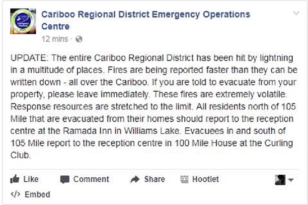 Wildfire burning west of 100 Mile House, B.C. grows to 3,200 hectares - image