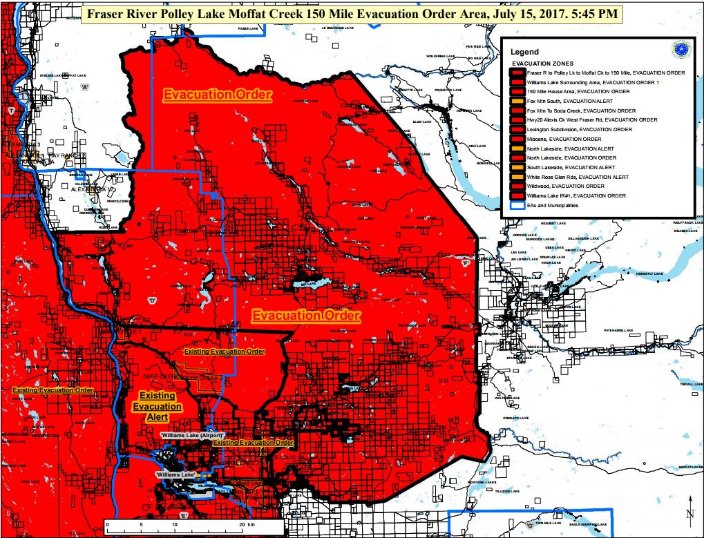 The Cariboo Regional District has issued an evacuation order for the Fraser River, Polley Lake, Moffat Creek and 150 Mile.