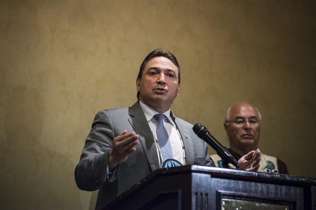 The Assembly of First Nations (AFN) National Chief Perry Bellegarde speaks about Indigenous Peoples participation in federal-provincial-territorial intergovernmental meetings during a press conference held in Toronto on Monday.