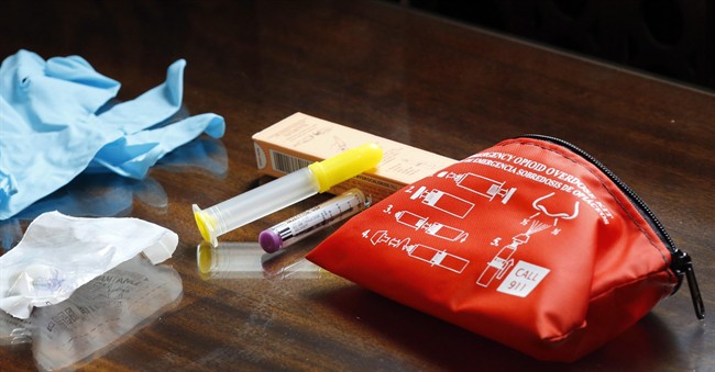 A opioid overdose kit is seen at the statehouse Tuesday Sept. 29, 2015 in Concord, N.H. 