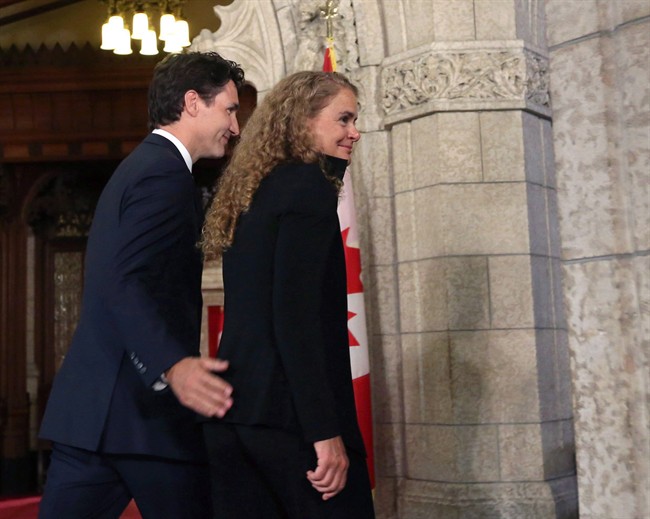 Prime Minister Justin Trudeau walks with Julie Payette on Parliament Hill in Ottawa, Thursday July 13, 2017. Trudeau says there was nothing that came up during the vetting of Julie Payette that he saw as a reason she shouldn't be Canada's next Governor General.