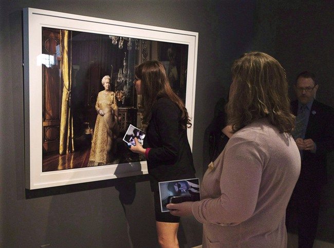 A photo of Queen Elizabeth is viewed as a collection of artwork by famed American photographer Annie Leibovitz is donated to the Art Gallery of Nova Scotia in Halifax on Thursday, June 6, 2013.