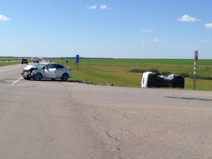 Lumsden RCMP and STARS air ambulance are on-scene at a severe, two-vehicle collision six kilometres north of Regina on Highway 11.