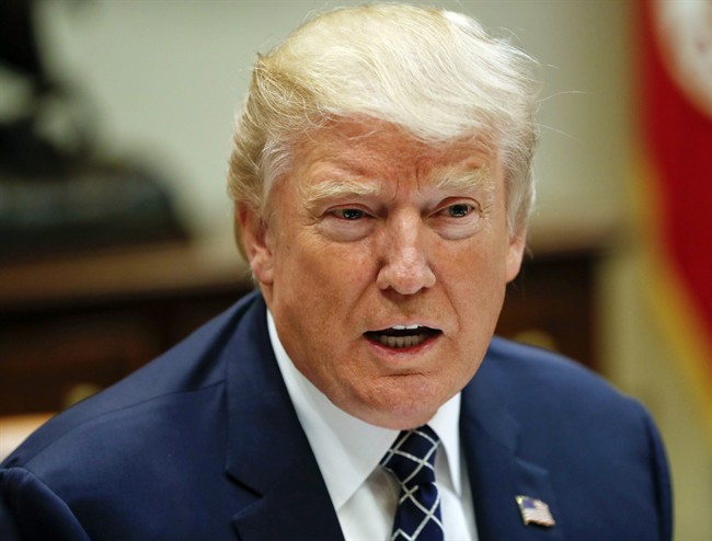 President Donald Trump speaks while having lunch with services members in the Roosevelt Room of the White House in Washington, Tuesday, July 18, 2017. 