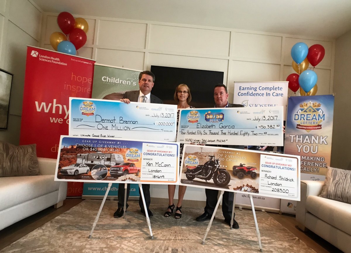 Representatives from local health foundations announced the winners of the top prizes for the Dream Lottery in London, Ont. on July 12, 2017.