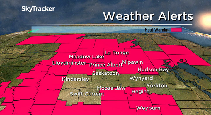 Environment Canada has continued a heat warning for most of Saskatchewan.