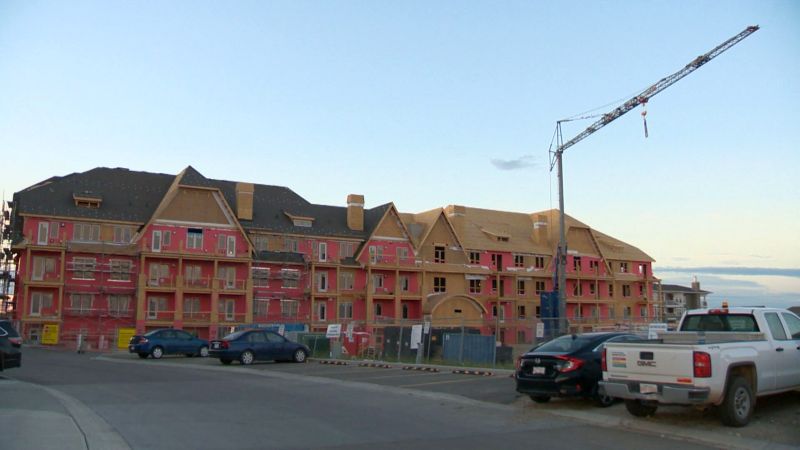 A residental complex under construction in the Calgary community of Mahogany.  