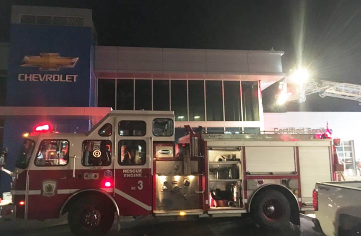 Saskatoon firefighters extinguished a blaze at the Sherwood Chevrolet car dealership on Friday night.