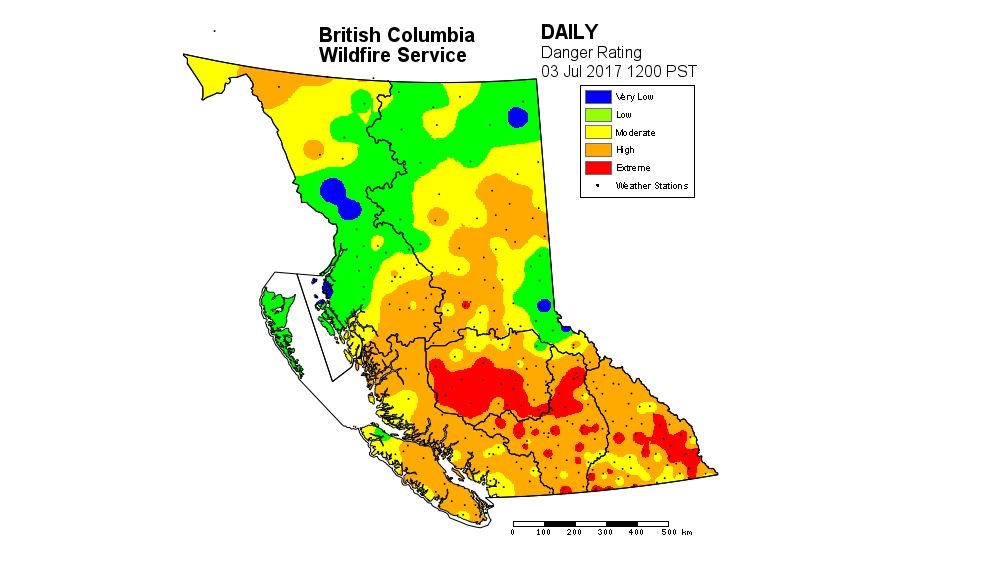 B.C. fire danger rating map for July 3. 