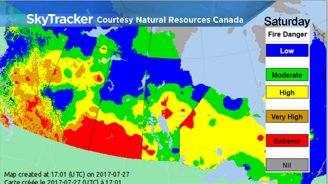 Fire danger rating returns to extreme across central Saskatchewan this weekend.