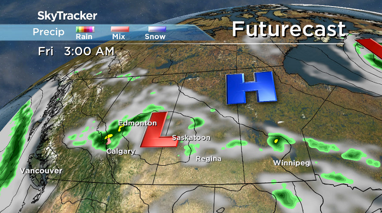 Low pressure system slides in unsettled weather and thunderstorms on Friday.