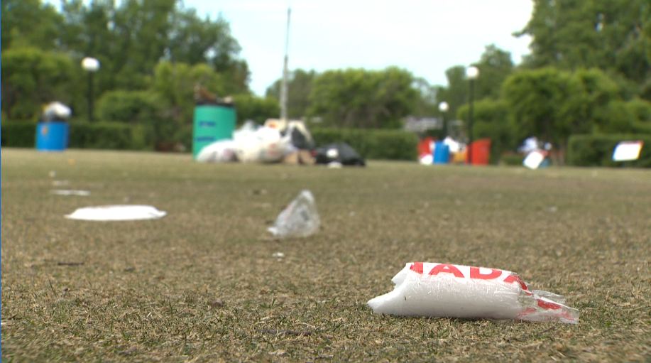 Garbage left behind after Canada 150 celebrations in Regina.