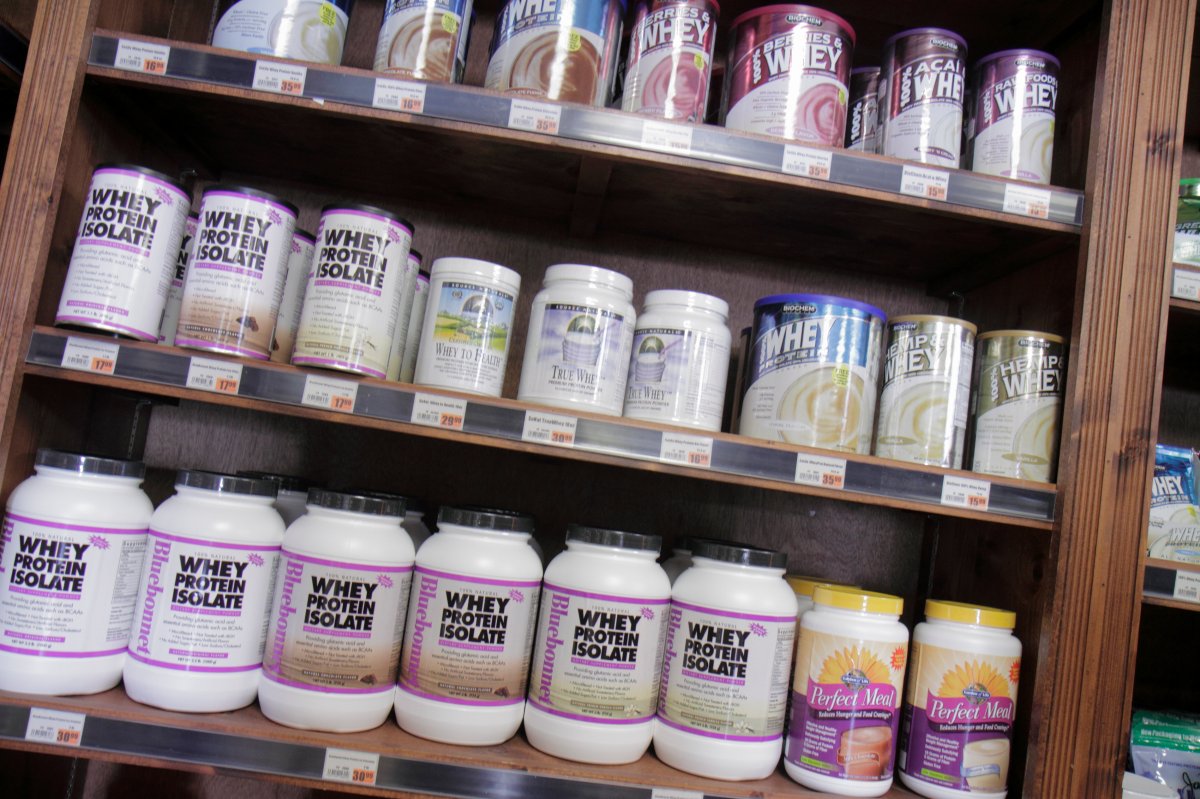 Shelves of protein powder for sale in a store at Miami Beach. 